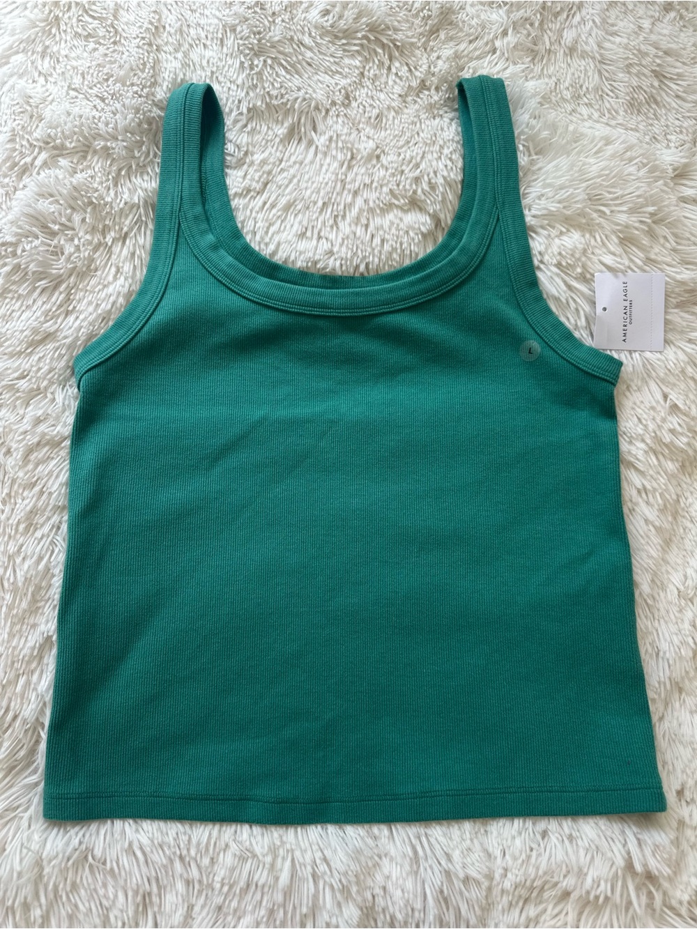 AMERICAN EAGLE Green Ribbed Crop Tank Top Scoop Neck Women’s Large NWT